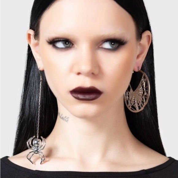 Killstar Jewelry - Statement Silver Spider and Web Drop Earrings - Women Jewelry